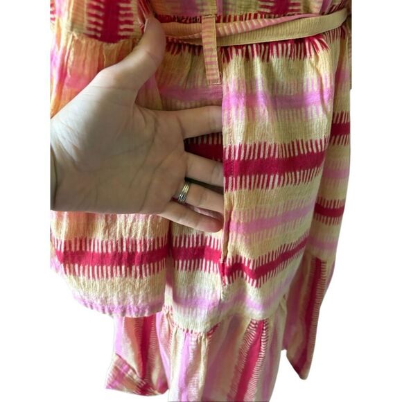 Cece Cabana Striped Cotton Long Sleeve Belted Dress S M Pink Yellow - Picture 8 of 9